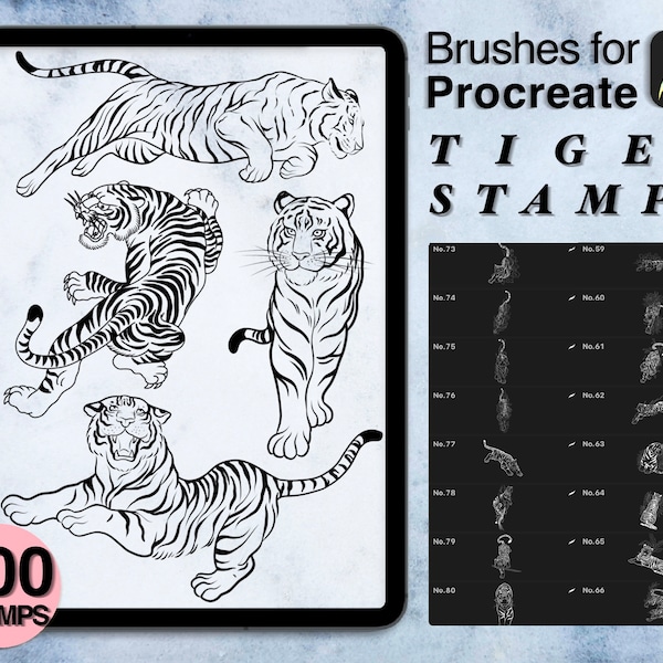 100 timbres de tigre procréer | procréer des pinceaux | style de tatouage | Économisez votre temps et explorez maintenant