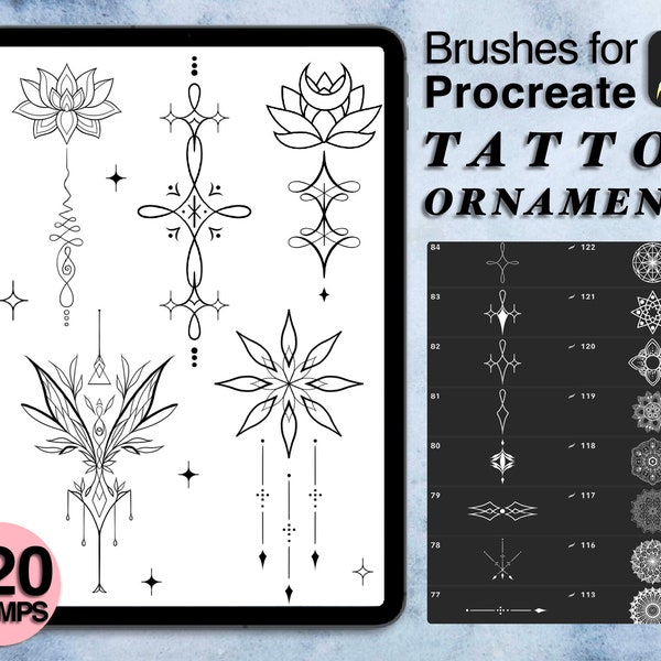 120 aesthetic tattoo ornaments pack for procreate | ornamental stamps | Save your time with these procreate brushes and explore now