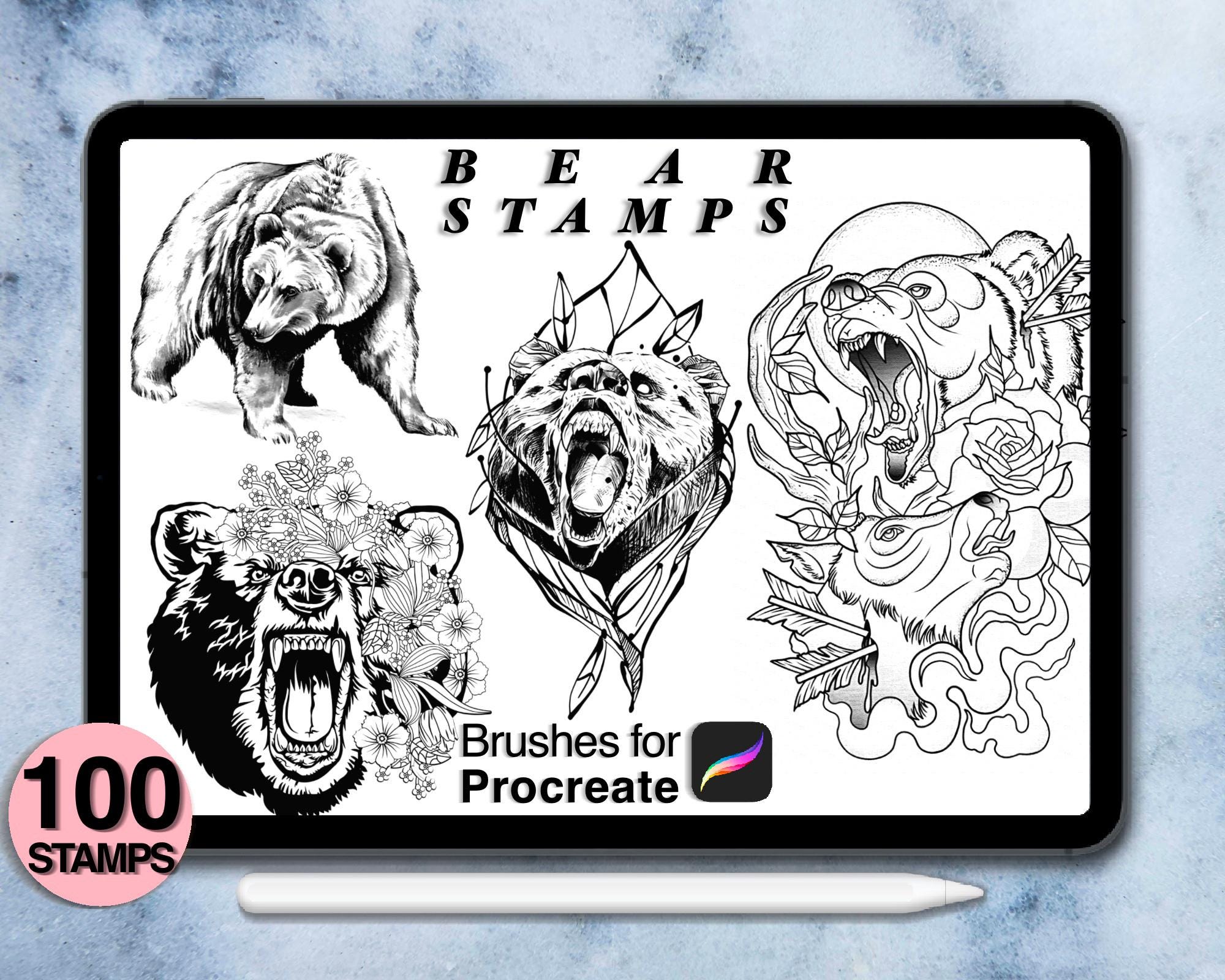 100 Procreate Bear Stamps | Procreate Brushes | Tattoo Style | Save ...