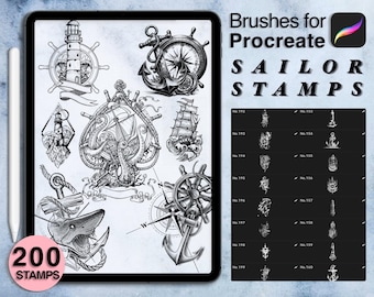 200 procreate sailor stamps | procreate brushes | tattoo style | Save your time and explore now