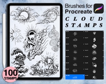 Procreate Cloud & Tattoo Stamps: 220 Ornamental Brushes (Digital Download)