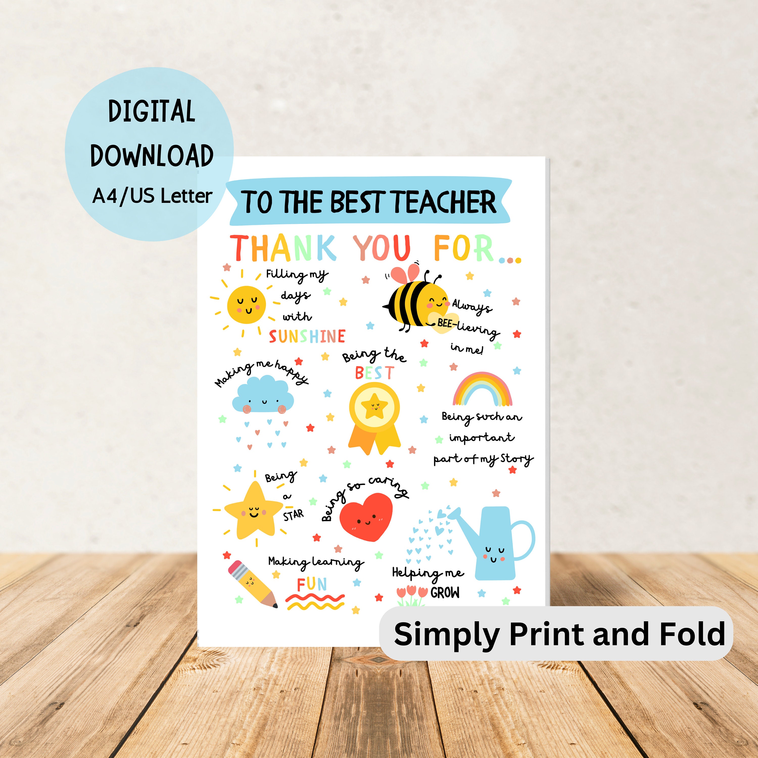Thank You Teacher Printable End of School Teacher Thank You ...
