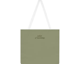 Sage Green Islamic Seeker of Knowledge Shoulder Tote Bag | minimalist text design