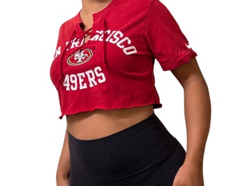 San Francisco 49ers Repurposed Lace Up Crop Tee