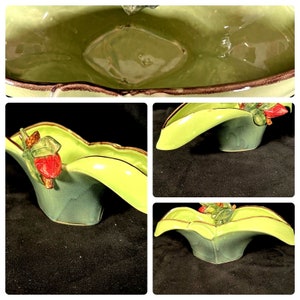 Vintage McCoy Mint Art Pottery Applied Purple Crocus Planter Vase Rare See Video