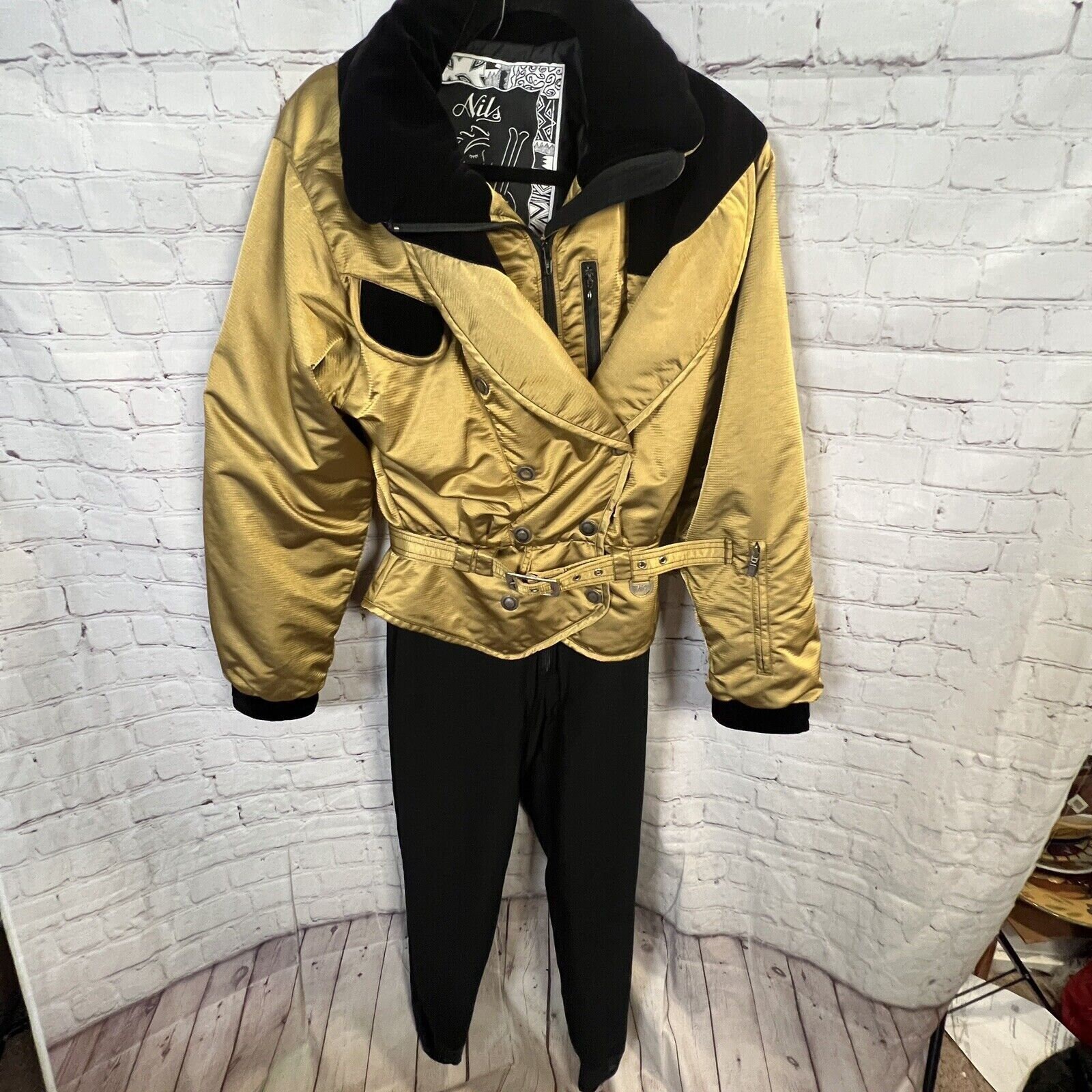 Vintage 80 S Nils Size 10 Gold Black Padded Shoulders Belted One Piece Ski Suit Etsy Ireland