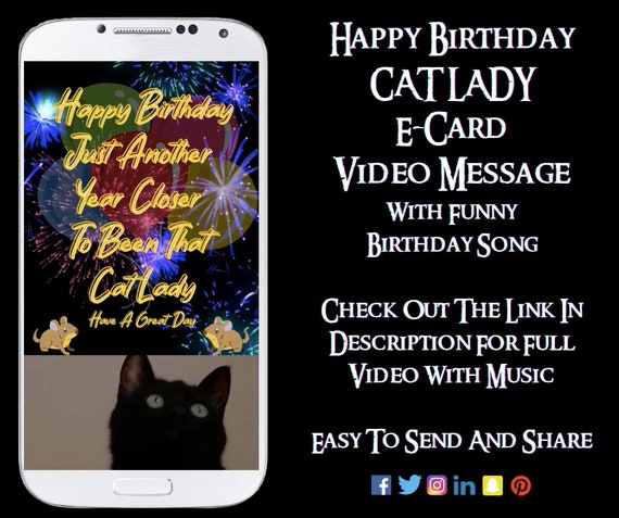 Happy Birthday Cat Lady E-card Video Message With Funny - Etsy