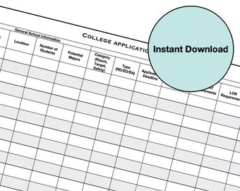 Smart and Easy to Use College Application Tracker - Instant Download