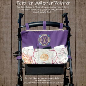 Updated Feb 1, 2025 - Walker or Rollator Tote Bag / Caddy Accessory with Pockets and Personalized with Embroidered Monogram