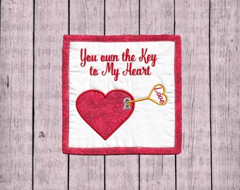 Handmade Customizable Heart & Key Mug Rug or Mouse Pad