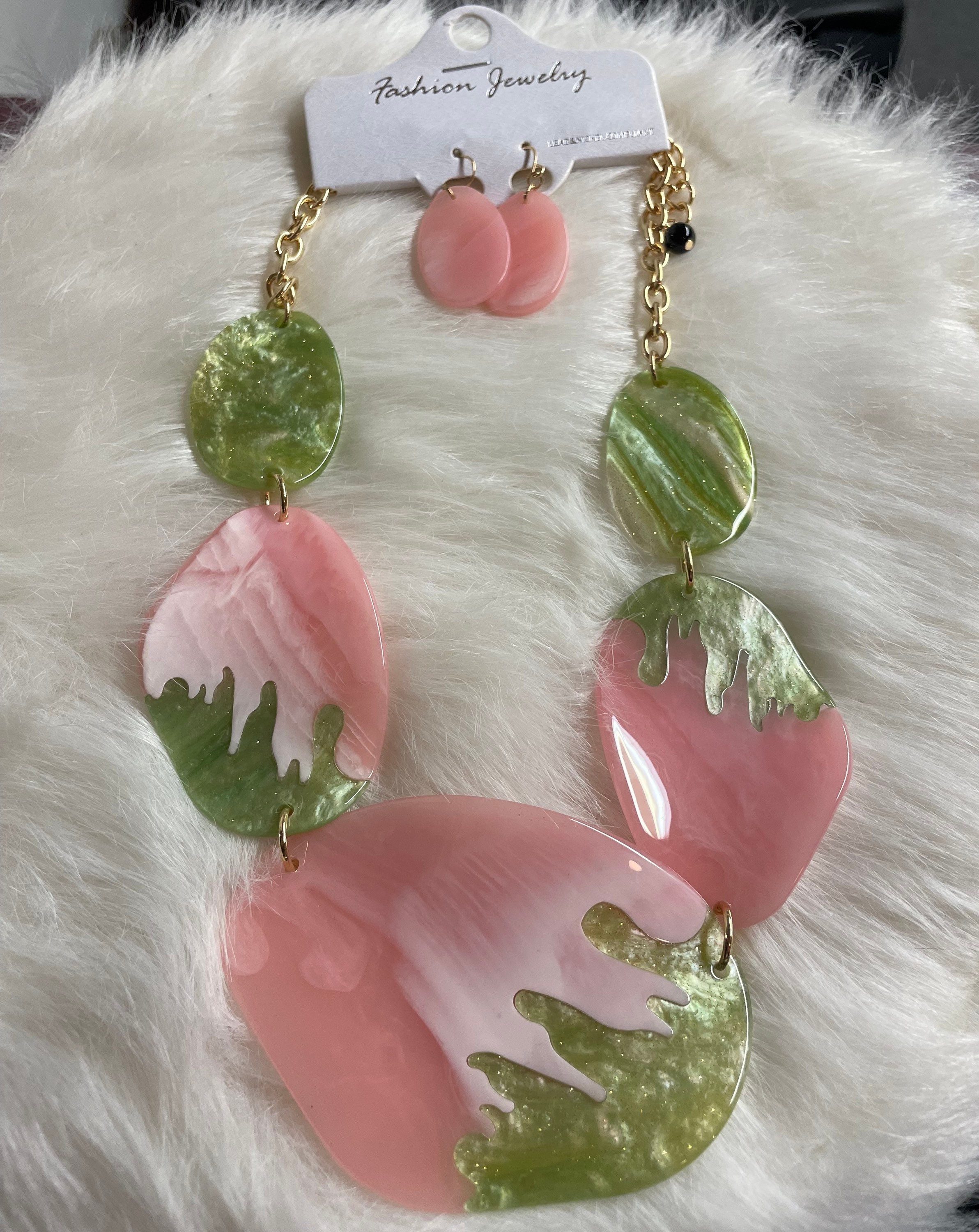 Pink and Green Necklace Etsy