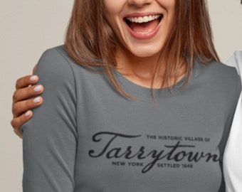 Long Sleeve Historic Tarrytown New York Tee | Local Hudson Valley Gifts | Quill Calligraphy NY Fall Winter Tee | Hudson River Long Sleeves