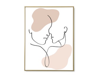 Couple One Line Art. One Line Drawing, moderne Line Art. Minimalistische Line Art. Moderne Minimal Art, eine Linie Kunstdruck.