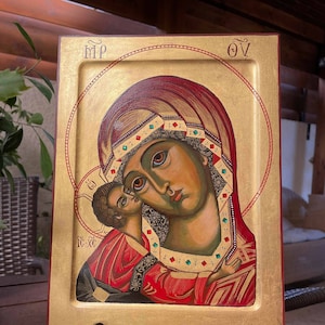 The Mother of God with a Christ Child Virgin Mary Hand Painted Icon Art Orthodox