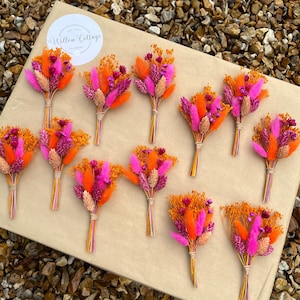 Hot pink and orange dried flower buttonhole / bright wedding boutonniere / colourful wedding accessories / grooms floral pin / bridal flower