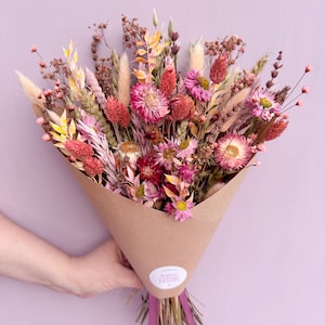 pink dried wildflower bouquet, daisy arrangement, boho wildflower bunch, pastel home decor, boho dried flowers, rustic wedding decorations