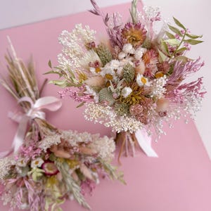 pink and green bouquet of dried flowers