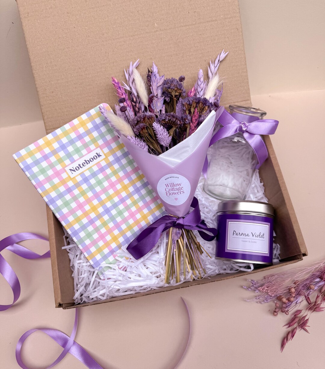 Gift Rapper Violet Violet Gift Box for Her / Purple Dried Flower Gift Set / Lilac Birthday ...