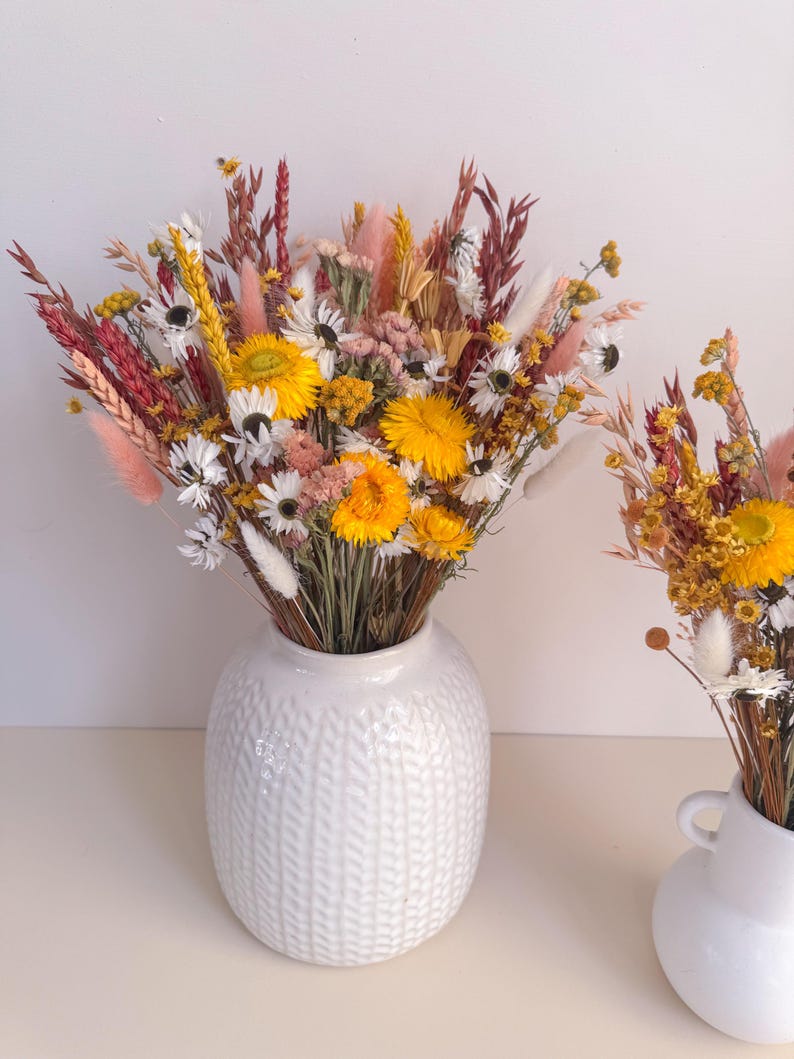 spring wildflower bouquet with bunny tails