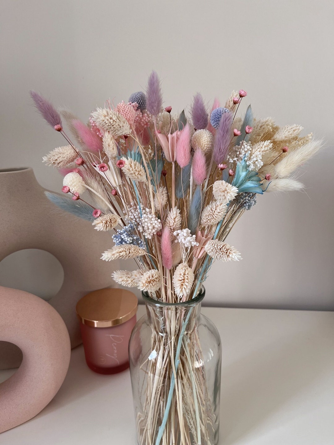Pastel Dried Flower Arrangement Pastel Floral Bouquet Rainbow Dry