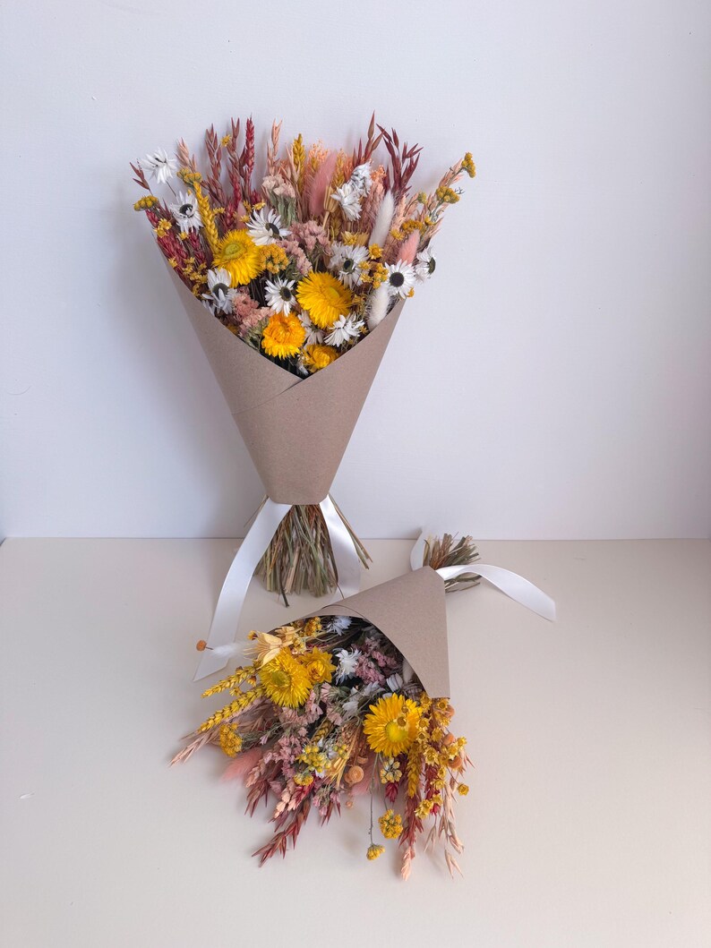 burnt orange arrangement with brown paper gift wrap