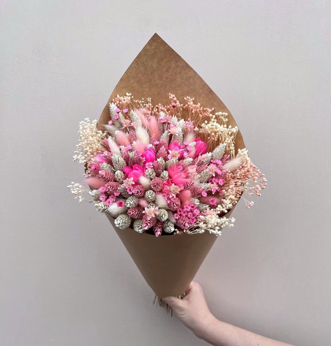 Pink Dried Flower Bouquet for Bridesmaid Mothers Day Dried Etsy UK