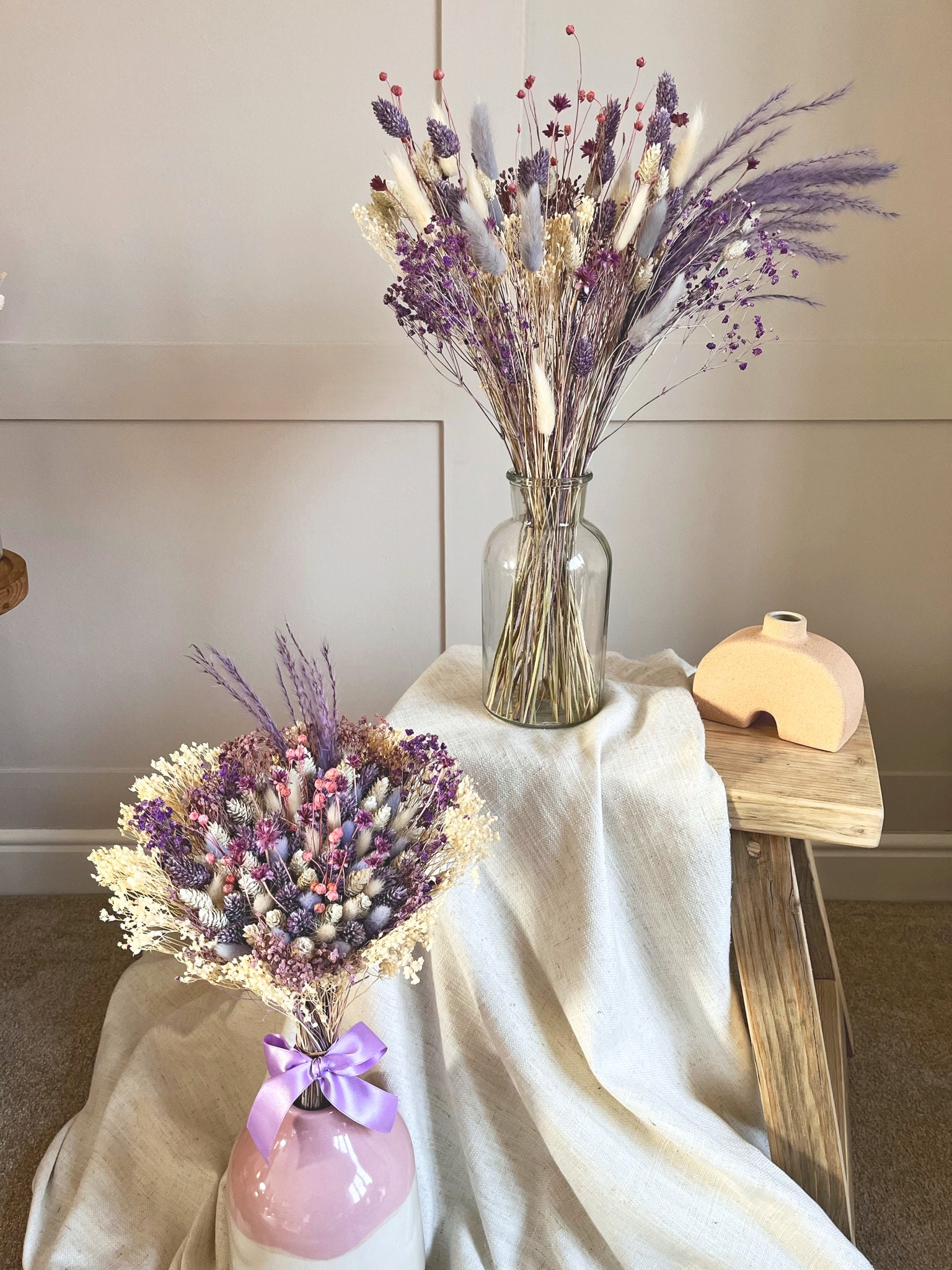 Flores secas de color púrpura lila / Arreglo de flores secas del día de las  madres / Regalos florales para mamá / Ramo del día de las madres / Regalo  de flores