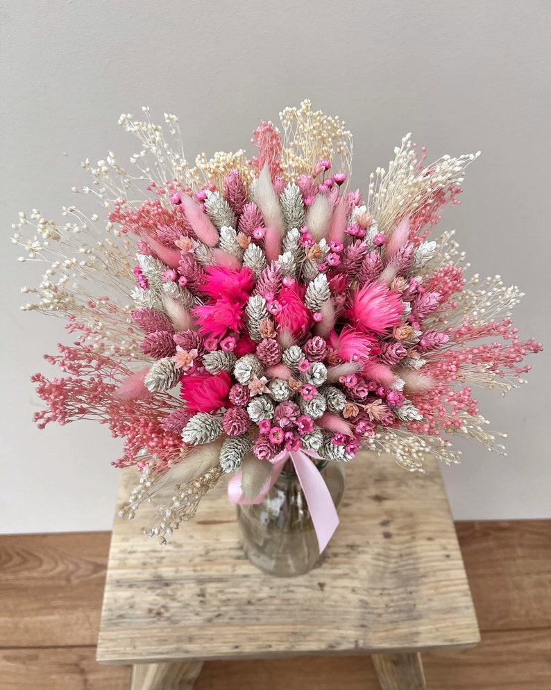 Pink Dried Flower Bouquet for Bridesmaid Mothers Day Dried Etsy UK