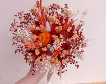 Small burnt orange bouquet / Mini autumn dried flowers / Autumnal home decor gift / Orange wedding flowers / Rustic bouquet / white flowers