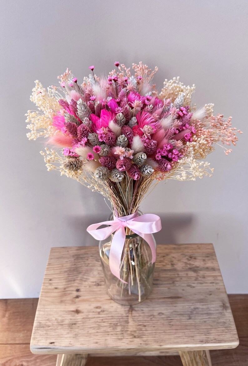 Pink Dried Flower Bouquet for Bridesmaid Mothers Day Dried Etsy UK