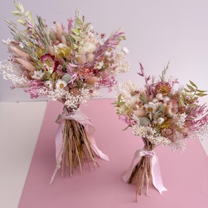 light pink and mint green dried flower bouquet