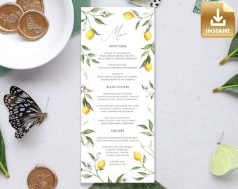 CAPRI - Lemon Menu Card Template, Summer Wedding Menu, Instant Download, Italian Wedding Menu, Dinner Menu, Citrus Wedding Menu Card