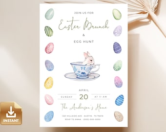 Easter Brunch Invitation Template, Easter Brunch Evite, Editable Easter Invitation, Easter Egg Hunt Invitation, Easter Celebration Invite