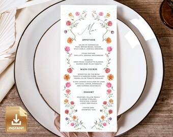 ROSA - Rose Wedding Menu Template, Bridal Shower Menu, Romantic Wedding Menu Card Template, Printable Wedding Menu Card, Do It Yourself