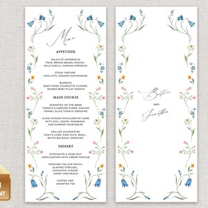 ISHA - Spring Menu Card Template, Wildflower Wedding Menu, Colorful Menu Card Template, Floral Wedding Menu, Dinner Menu, Instant Download