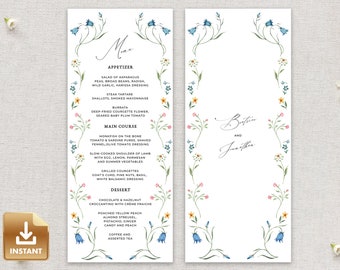 ISHA - Spring Menu Card Template, Wildflower Wedding Menu, Colorful Menu Card Template, Floral Wedding Menu, Dinner Menu, Instant Download