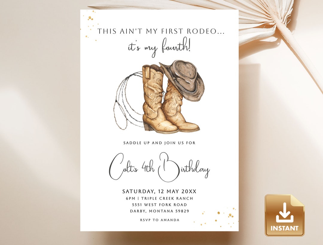 4th Rodeo Birthday Party Invitation, Western Birthday Invite, Cowboy ...