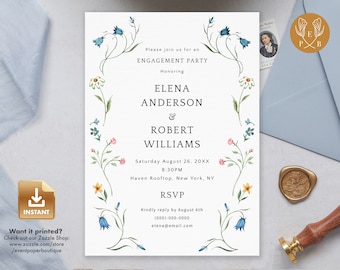 Bluebell Wildflower Engagement Party Invitation: Editable Floral Invite (Digital Download)