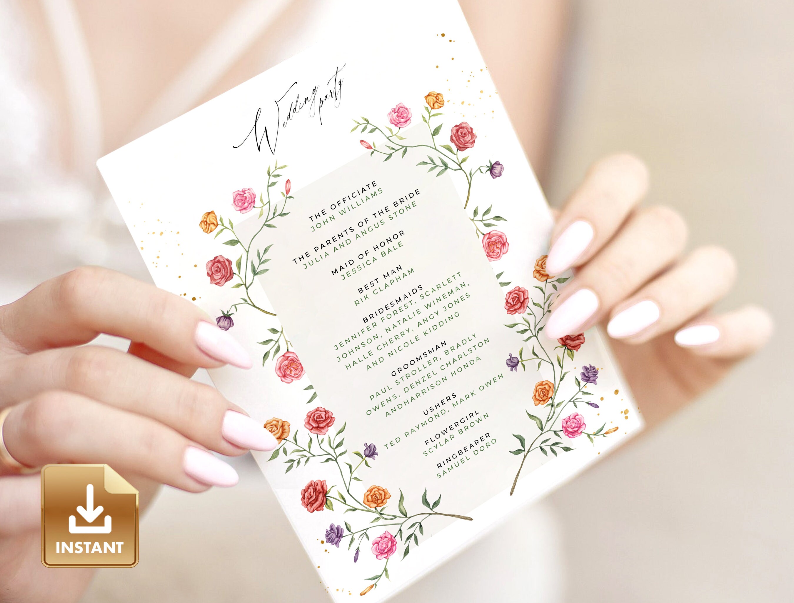ROSA Rose Wedding Program Template, Romantic Ceremony Program ...