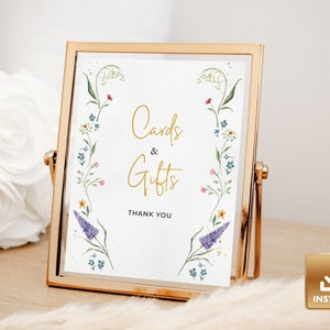 Summer Wedding Cards and Gifts Sign, Wildflower Wedding Gifts Sign, Colorful Floral Wedding Gifts and Cards Sign, Editable Instant Download