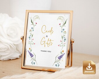 Summer Wedding Cards and Gifts Sign, Wildflower Wedding Gifts Sign, Colorful Floral Wedding Gifts and Cards Sign, Editable Instant Download