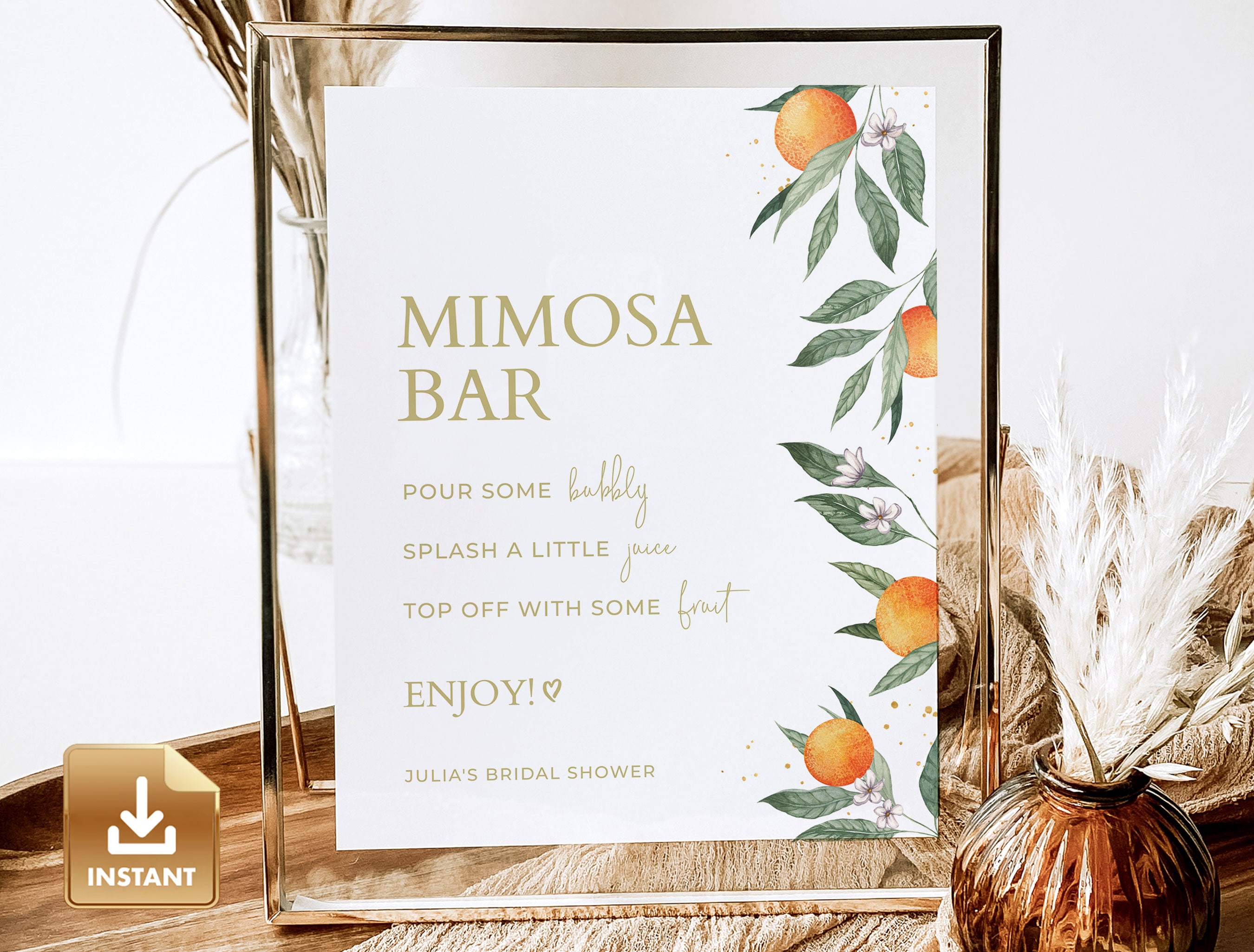 Citrus Mimosa Bar Sign Template, Bridal Shower Editable Printable Bubbly Bar Sign, Instant Download Minimal Mimosa Bar Table Sign - CLEMMIE