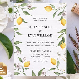 Citrus Wedding Invitation Template, Lemon Reception Invite, Instant Download, Editable & Printable, Do It Yourself Card - CAPRI