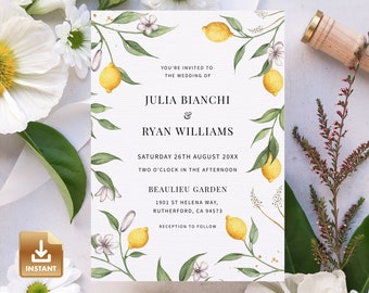 Lemon Wedding Invitation Template: Capri Citrus Design (Digital Download)