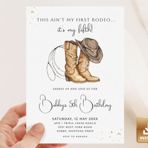 5th Rodeo Birthday Party Invitation, Not My First Rodeo, Cowboy Party Invite, Cowboy Birthday Invite Template, Western Birthday Invitation