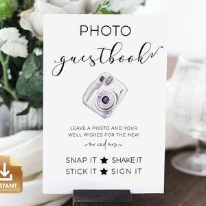 Editable Modern Wedding Photo Guestbook Sign Template, Printable Photo Guest Book Sign for Wedding, Minimalist Photo Guestbook Sign Template