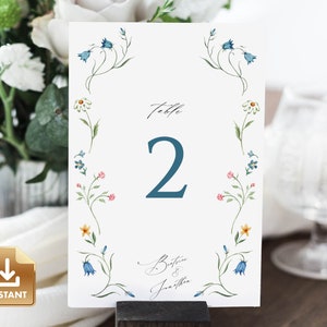 ISHA - Wildflower Table Number Template, Summer Table Number Sign, 5x7 Table Number, Wedding Table Number, Editable Floral Table Number Card