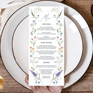 IRIS - Wildflower Wedding, Menu Card Template, Bohemian Wedding Menu, INSTANT Download, Boho Menu, Dinner Menu, Editable & Printable