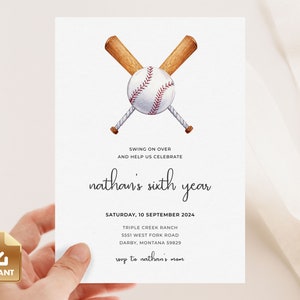 Baseball 6th Birthday Invitation, Sixth Birthday Invitation Template, Rookie Year Invite, Baseball 6th Birthday Party, Boy Birthday Invite