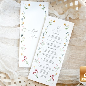 IONA - Wildflower Menu Card Template, Floral Menu Card, Colorful Wedding Menu, Spring Menu Template, Instant Download, Do It Yourself